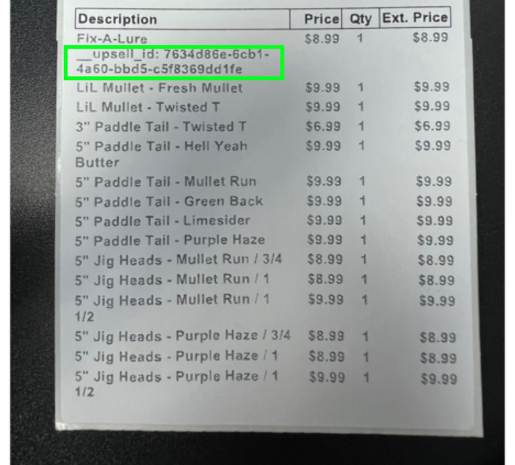 packing slip cart attributes