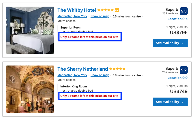expedia scarcity and urgency