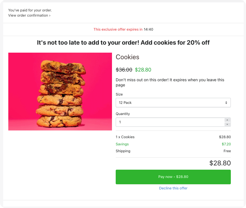 post purchase upsell countdown timer to create urgency