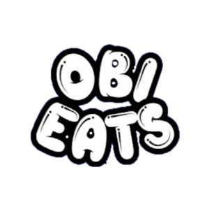 Text logo that reads obi eats in bold and blobby type lettering