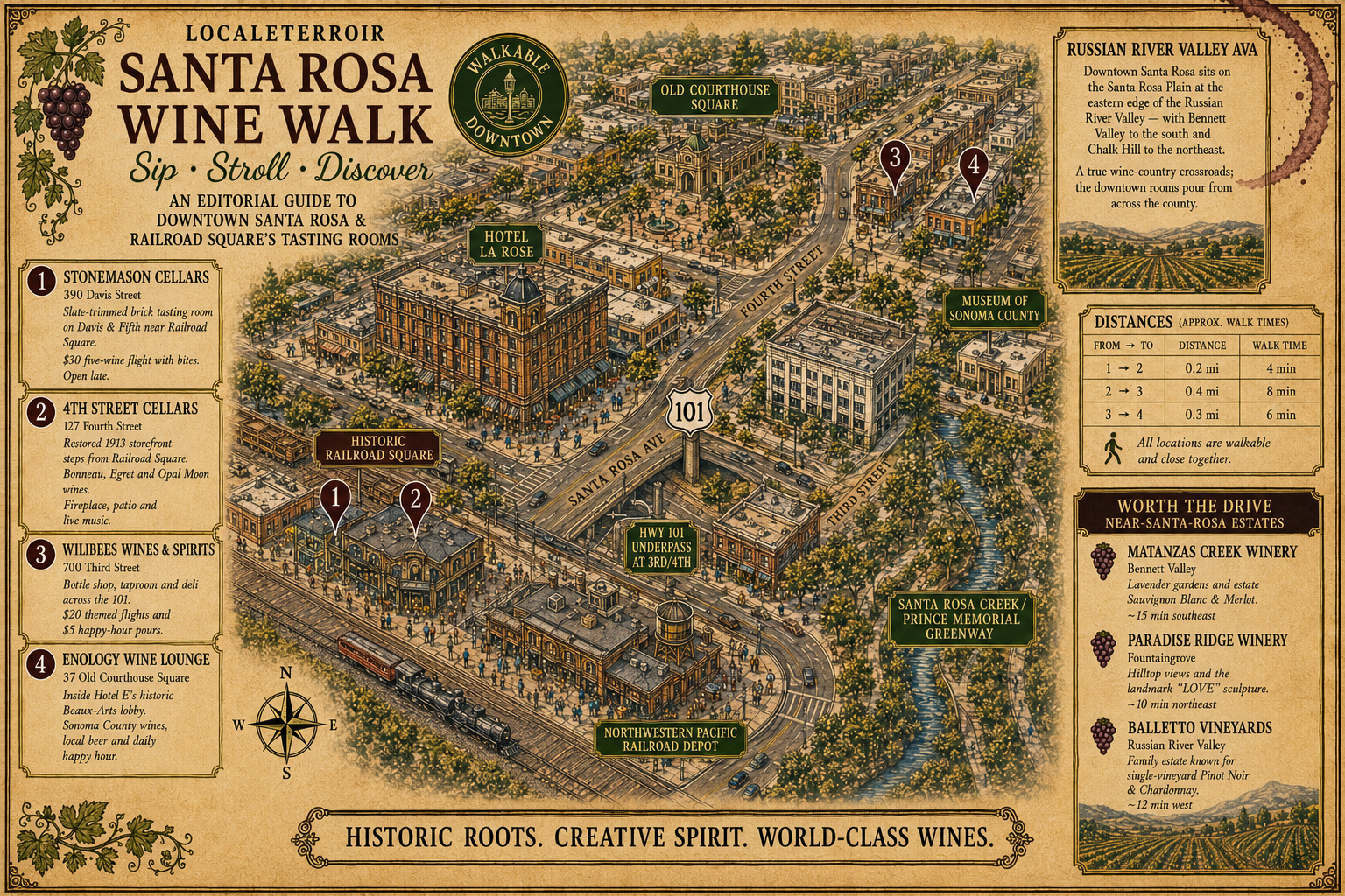 Santa Rosa Wine Walk illustrated map