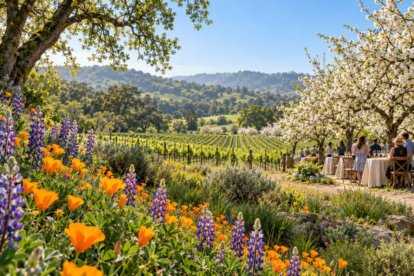 Spring flowers and a tasting under the blossoms in Sonoma County