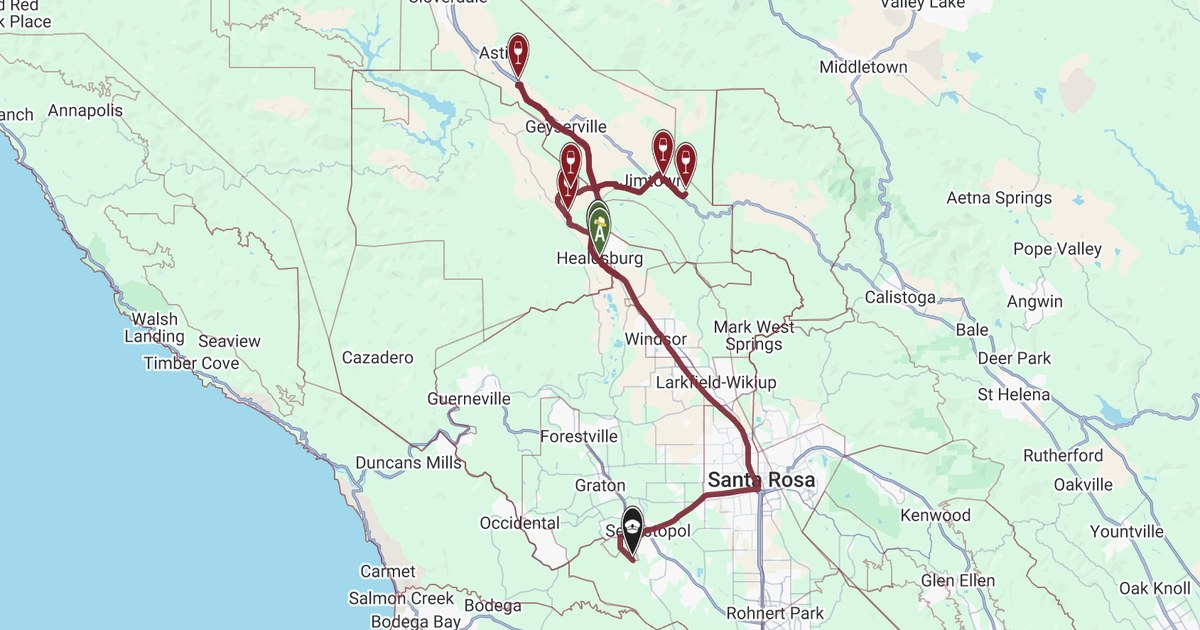 The LocaleTerroir Wine & Food Affair route across Alexander and Dry Creek valleys