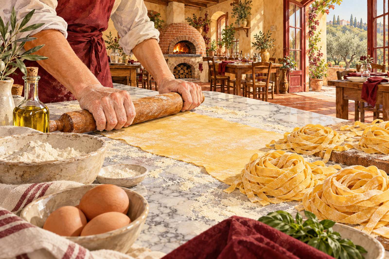 Pasta on a set table