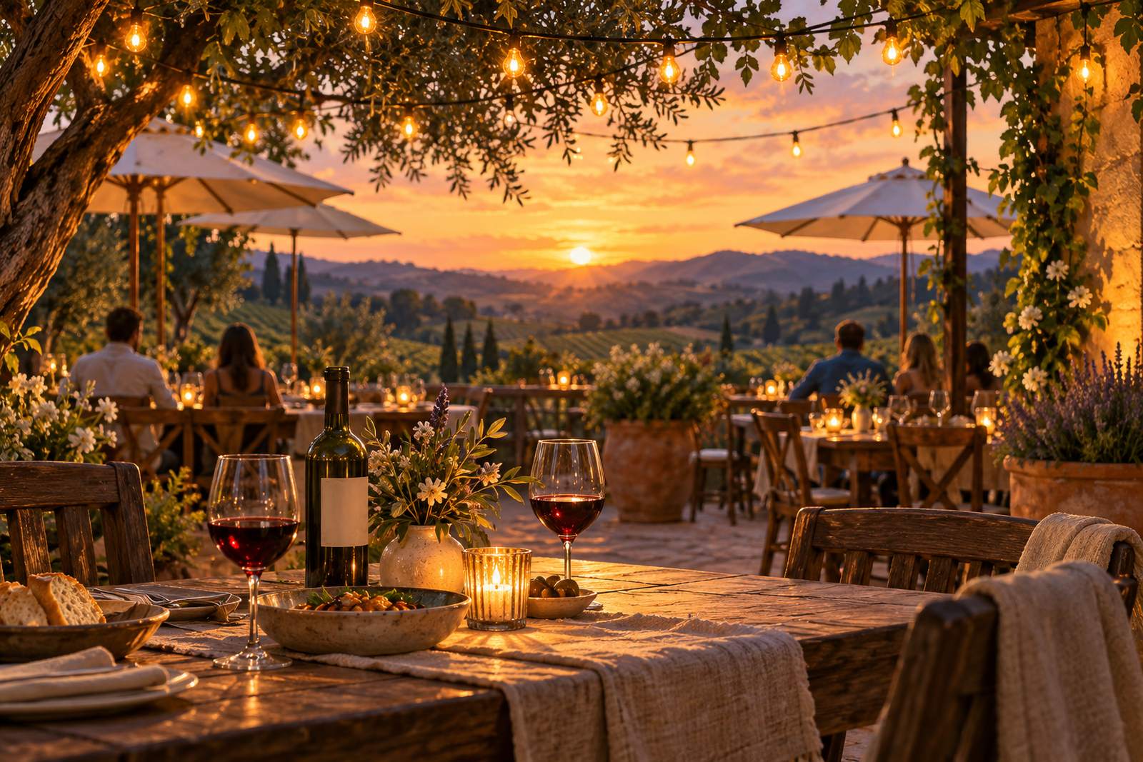 LocaleTerroir: string lights over an outdoor patio, Sonoma