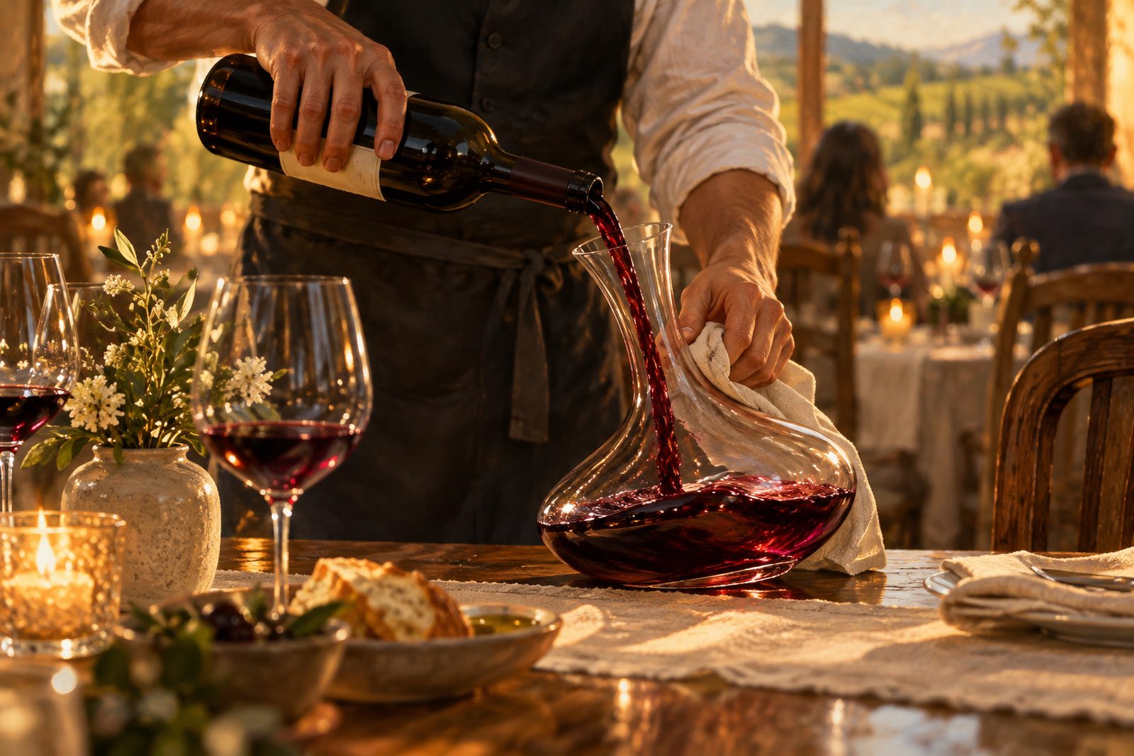 LocaleTerroir: sommelier hands decanting, Petaluma