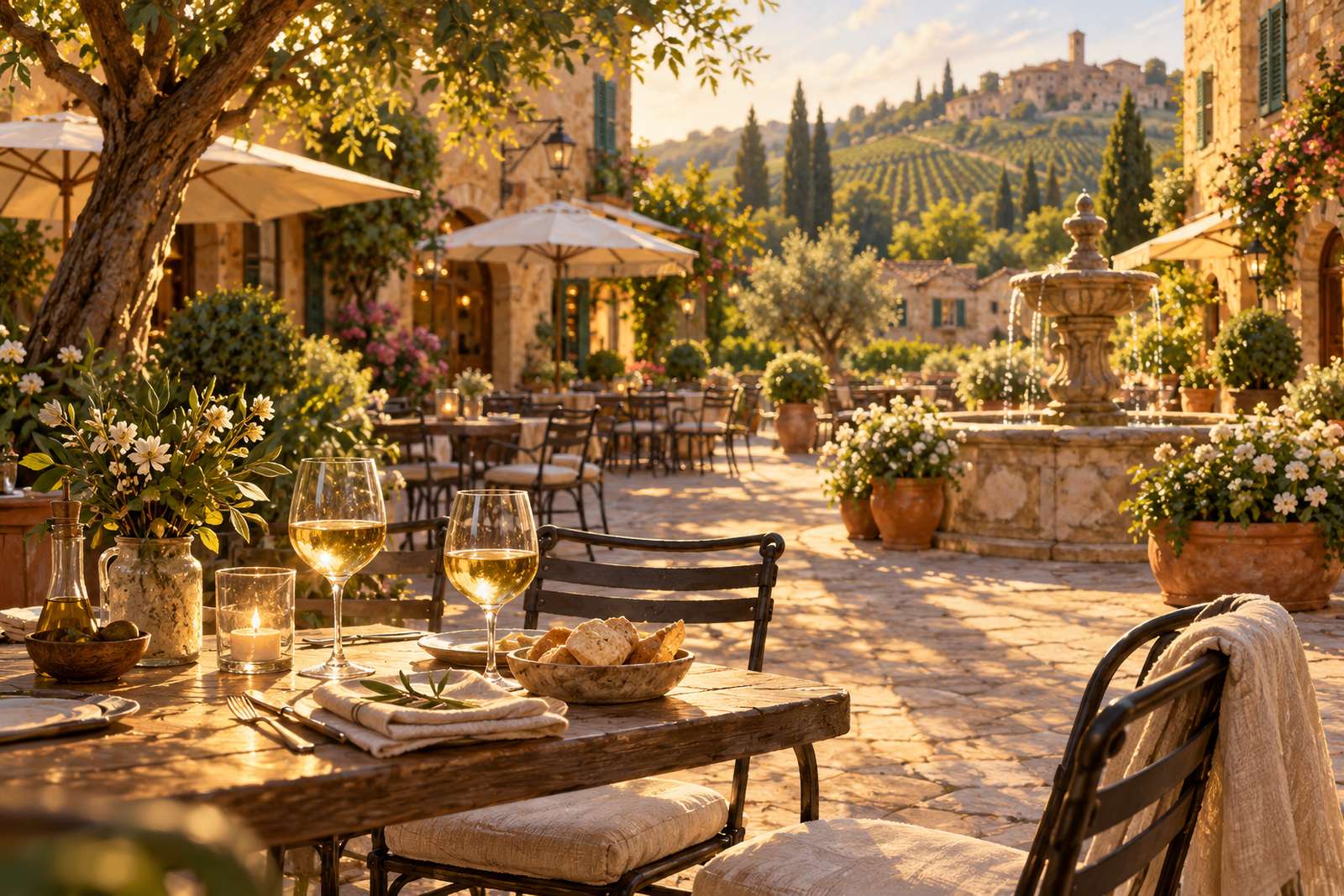 LocaleTerroir: plaza with outdoor café chairs, Healdsburg