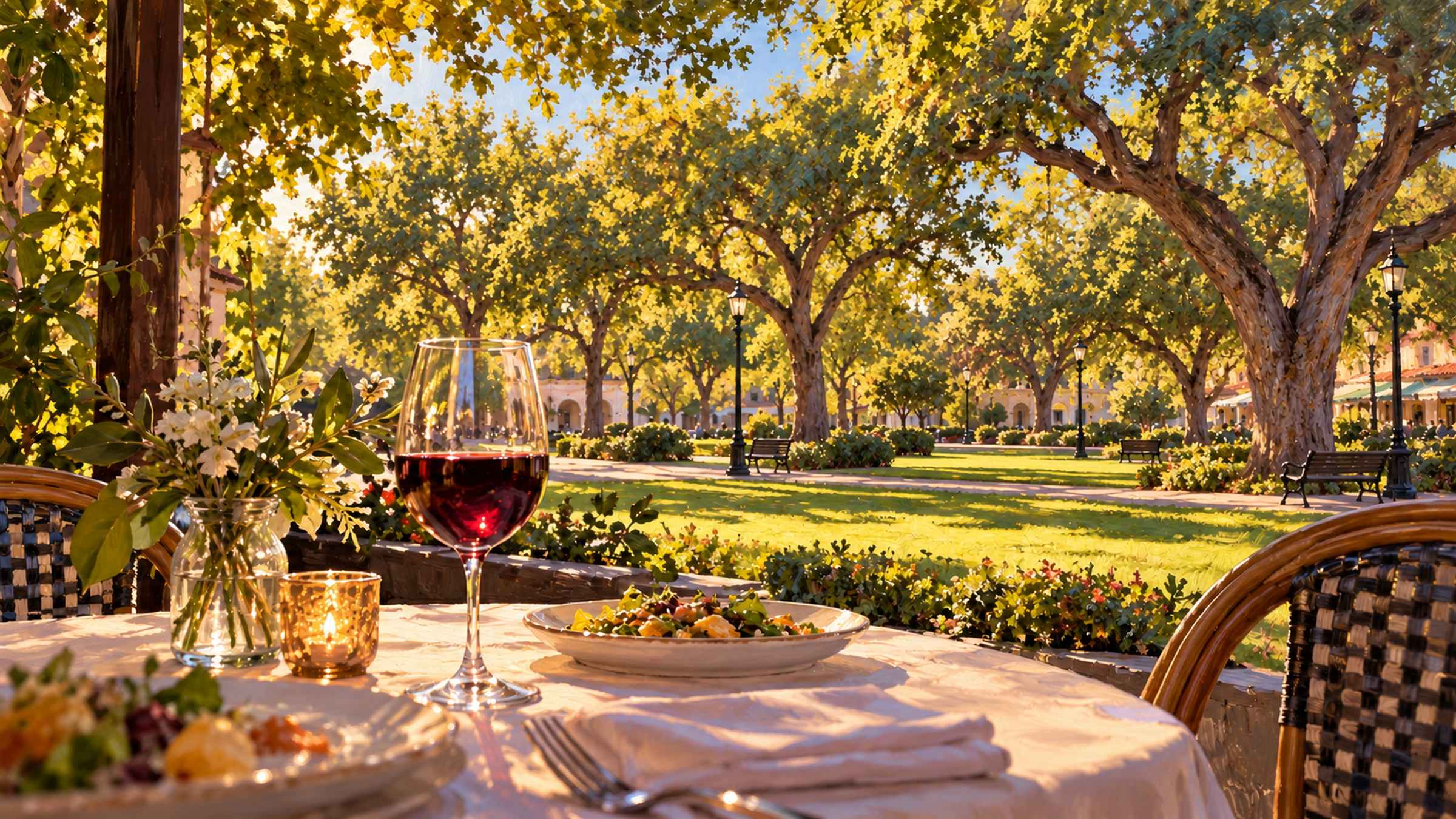 LocaleTerroir: view of the Plaza from a café table, Sonoma, Sonoma County
