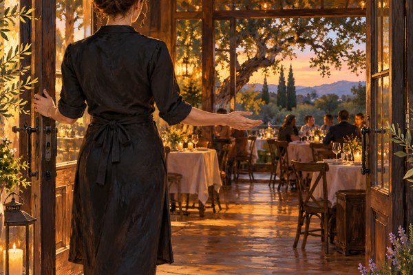 LocaleTerroir: hostess at the door of a dining room, Sonoma, Sonoma County
