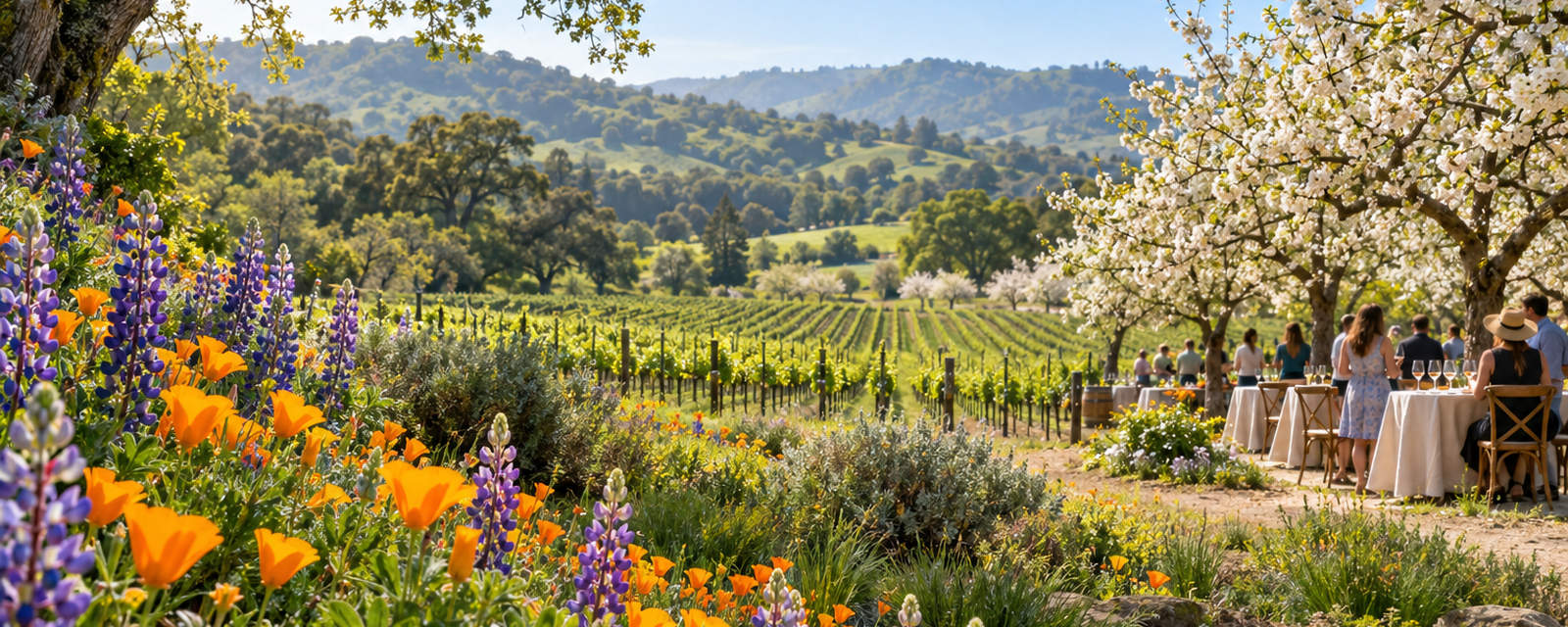 Spring flowers and a tasting under the blossoms in Sonoma County
