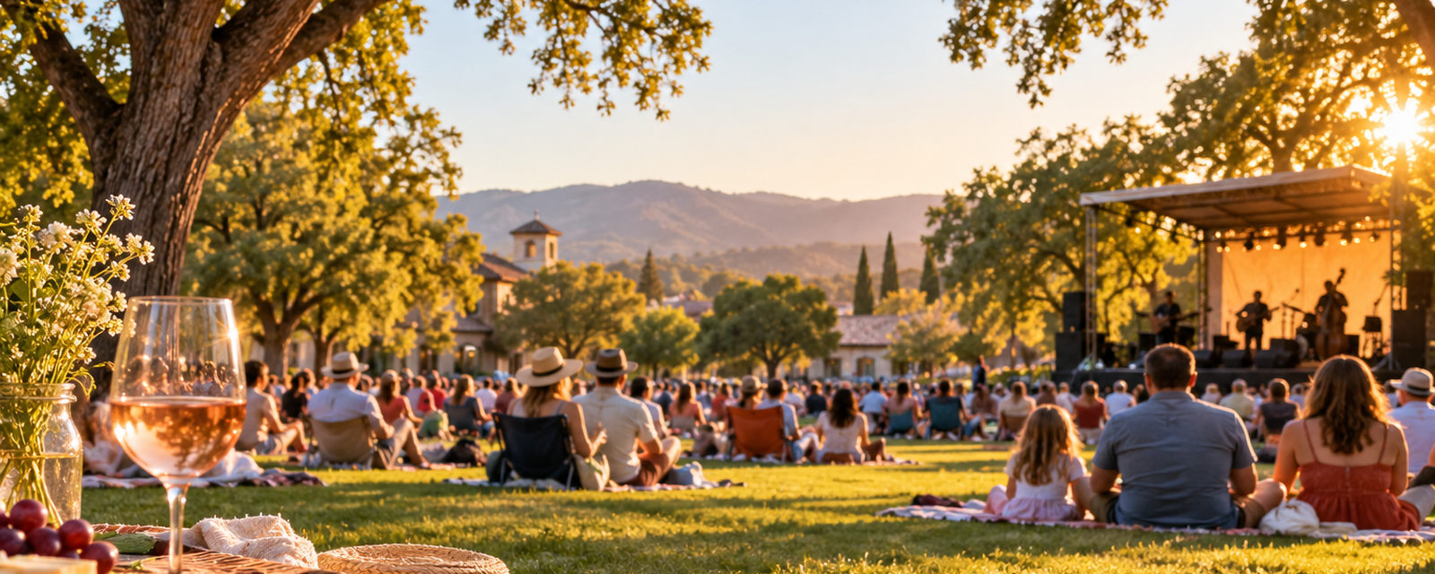 A summer evening concert on a plaza lawn