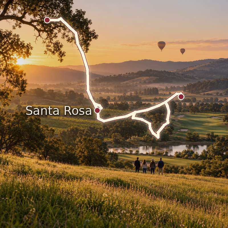 Route around Santa Rosa over Bennett Valley at dawn