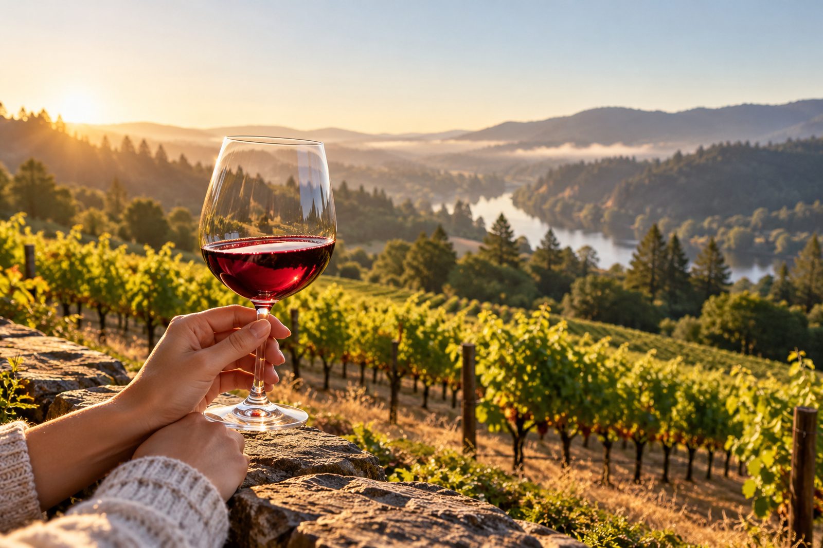 A glass poured among Sonoma County vines