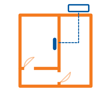 Unit on internal wall — pipes route to outside