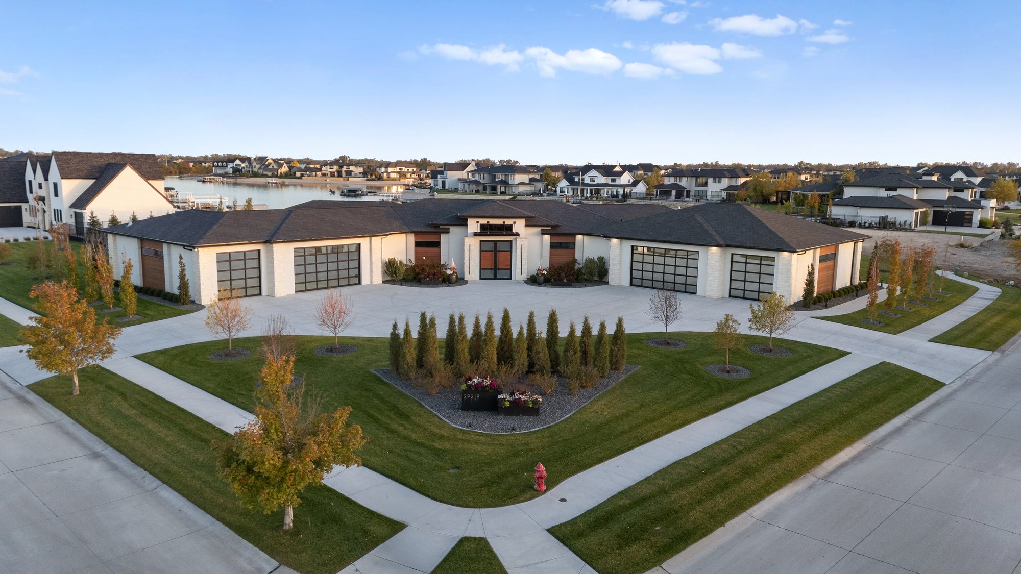 Aerial of lakefront estate