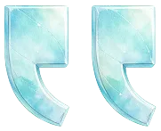 A pair of large teal quotation marks with a marble texture.