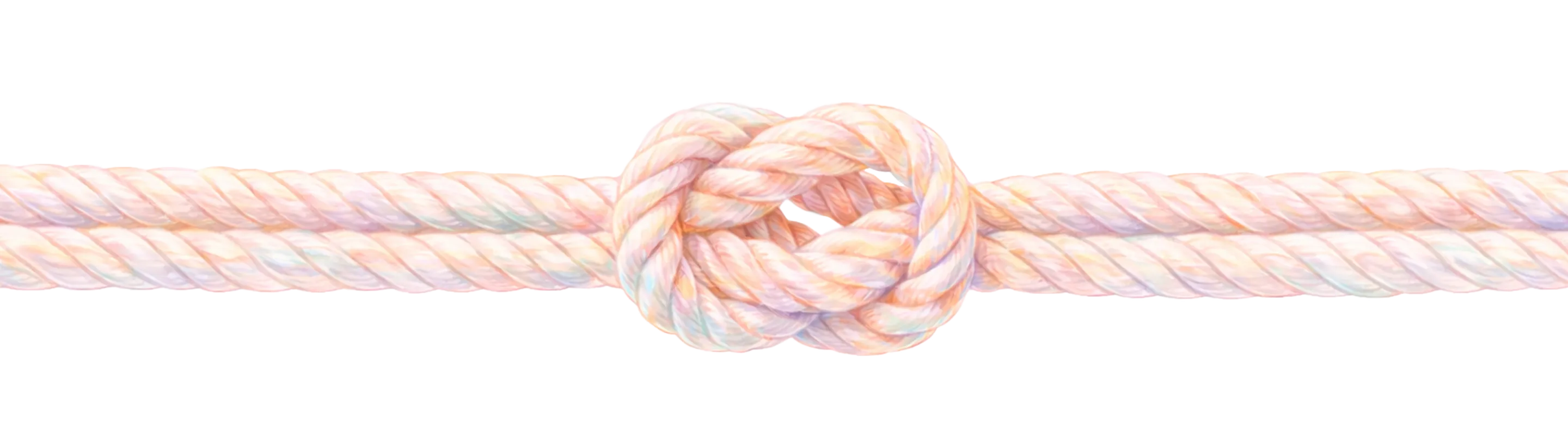Light pastel-colored rope tied in a simple knot on a transparent background.