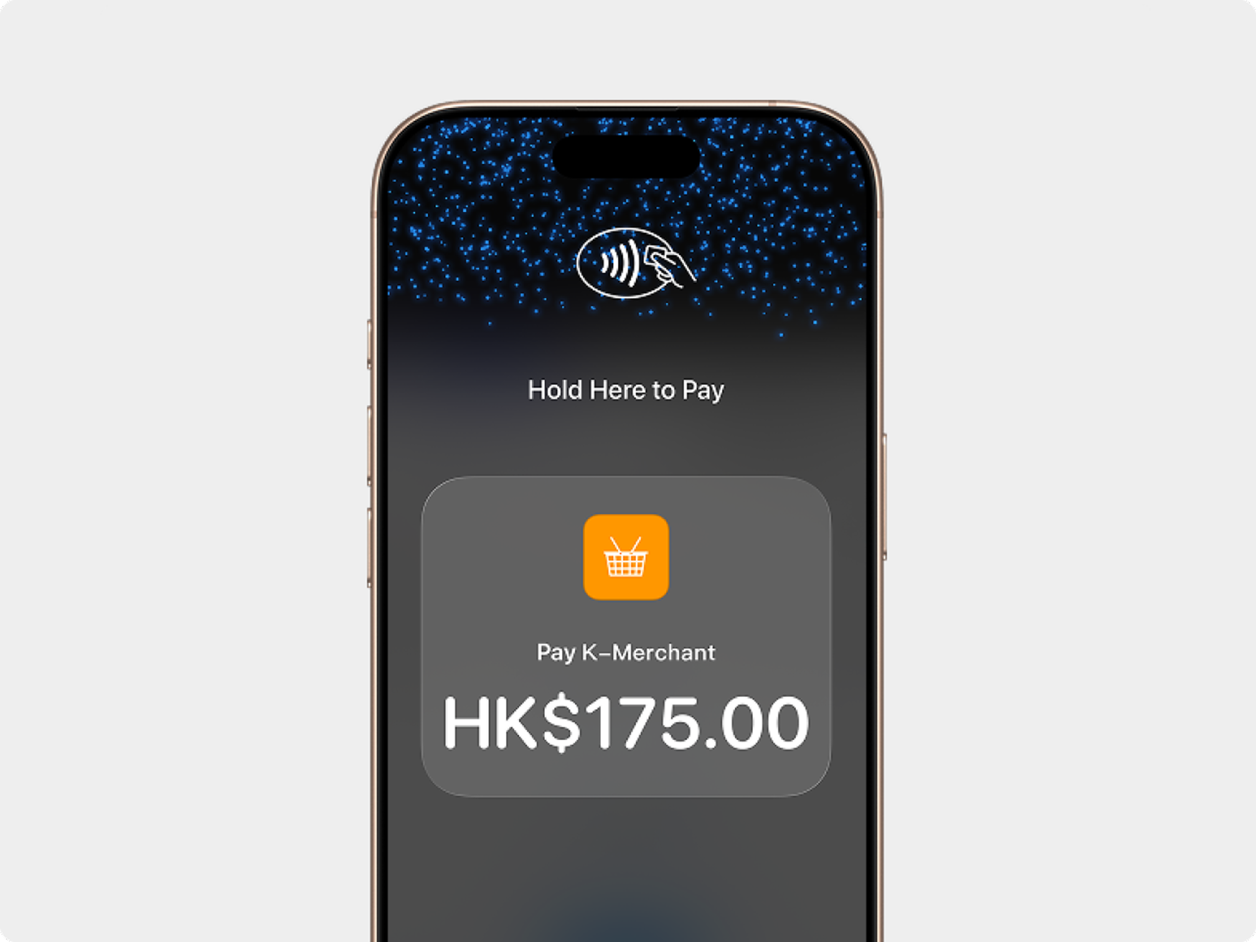 Close-up of an iPhone showing the Tap to Pay screen with a HK$175 charge