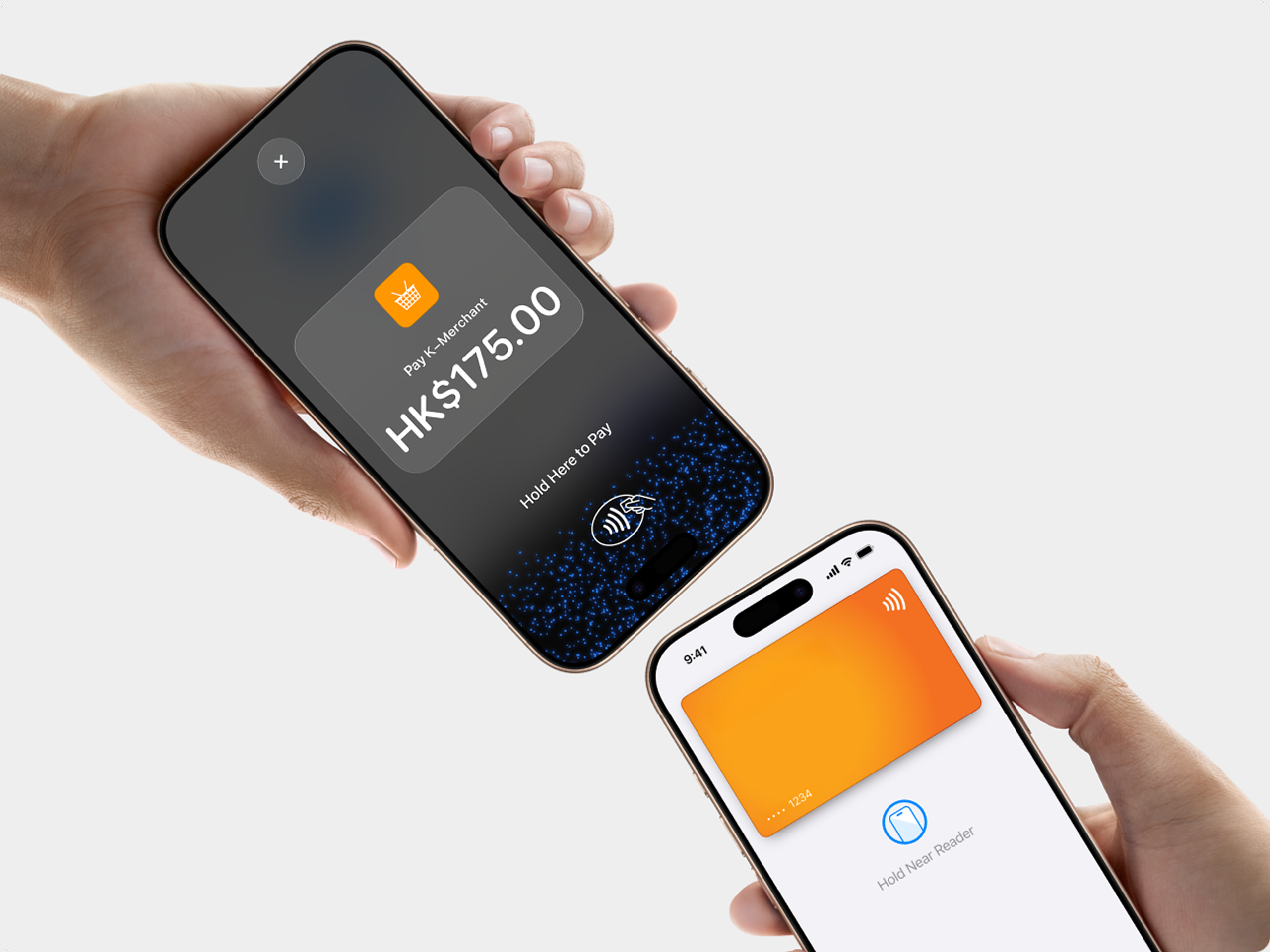 Customer paying from a wallet card on their phone, held near a merchant iPhone running Tap to Pay