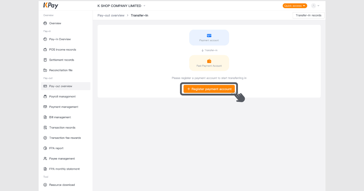 Step 2 of registering for a payment account