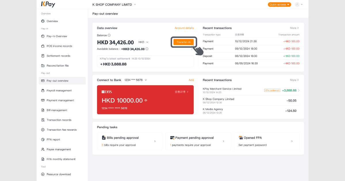 how to add funds into your KPay Business Account Step 1