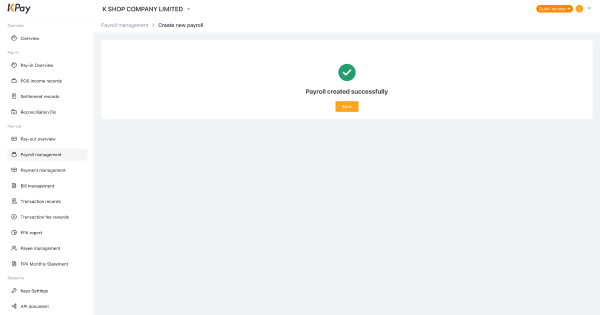 Step 8 of creating a new payroll via the KPay Dashboard