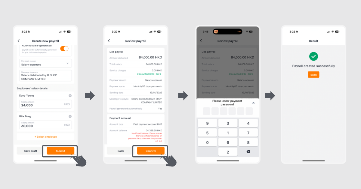 Step 8 of creating a new payroll via the KPay App
