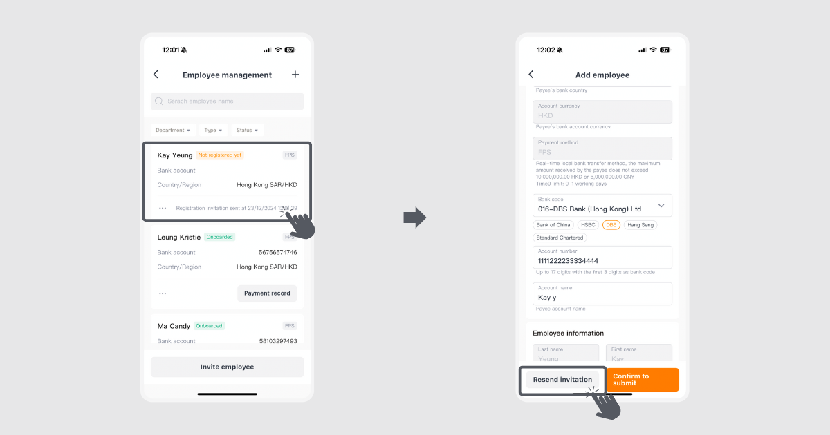 Step 5 of method 1 to add employee profile via KPay App
