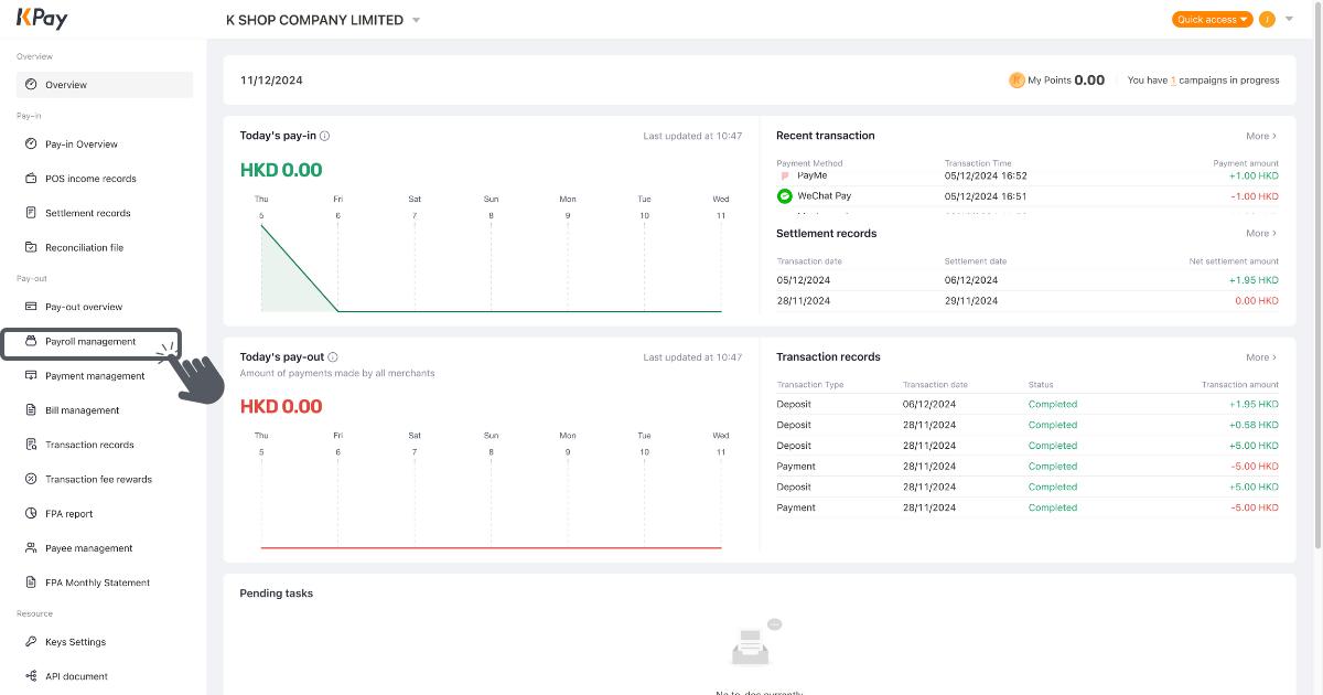 Step 1 of method 1 to add employee profile via KPay Dashboard
