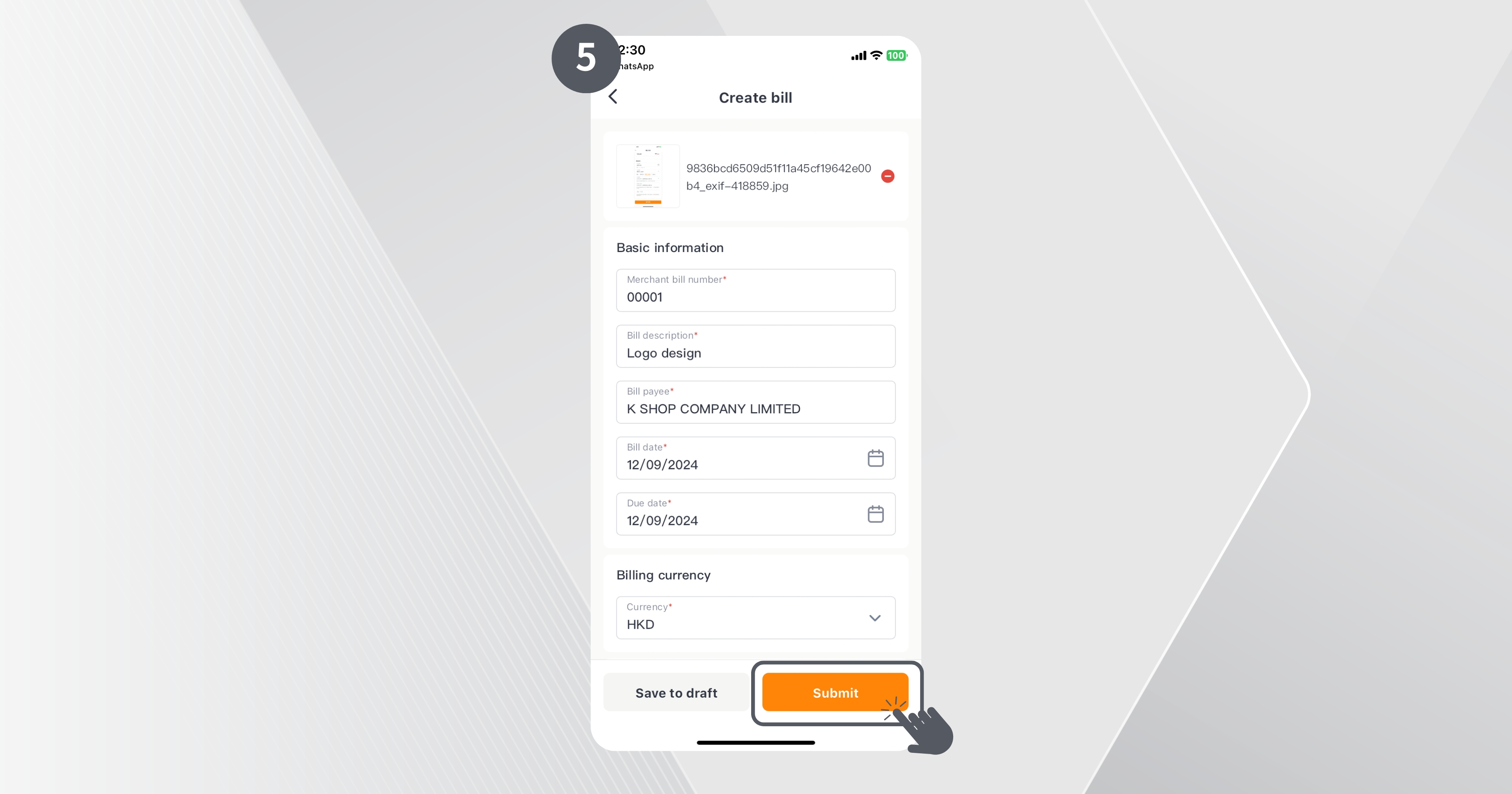 Step 5 of how to import bills from WhatsApp