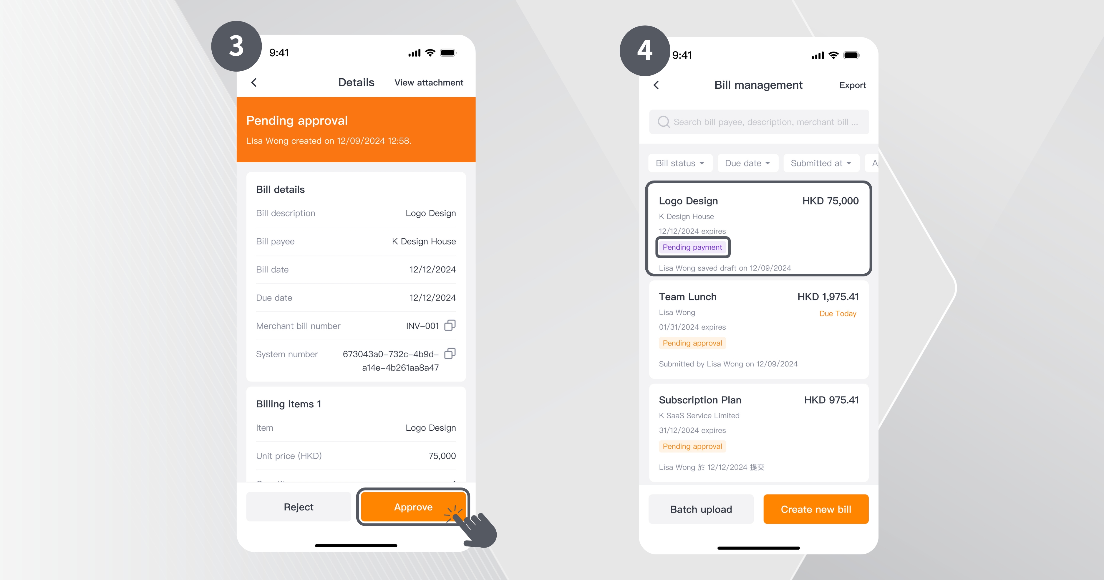 Step 3 and 4 of how to approve uploaded bills