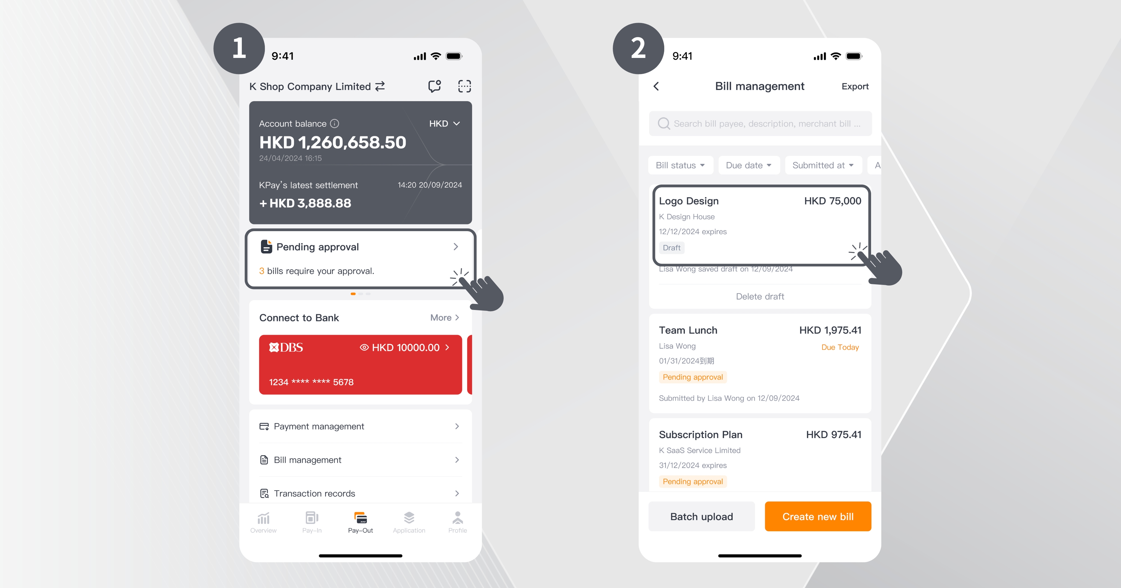 Step 1 and 2 of how to approve uploaded bills