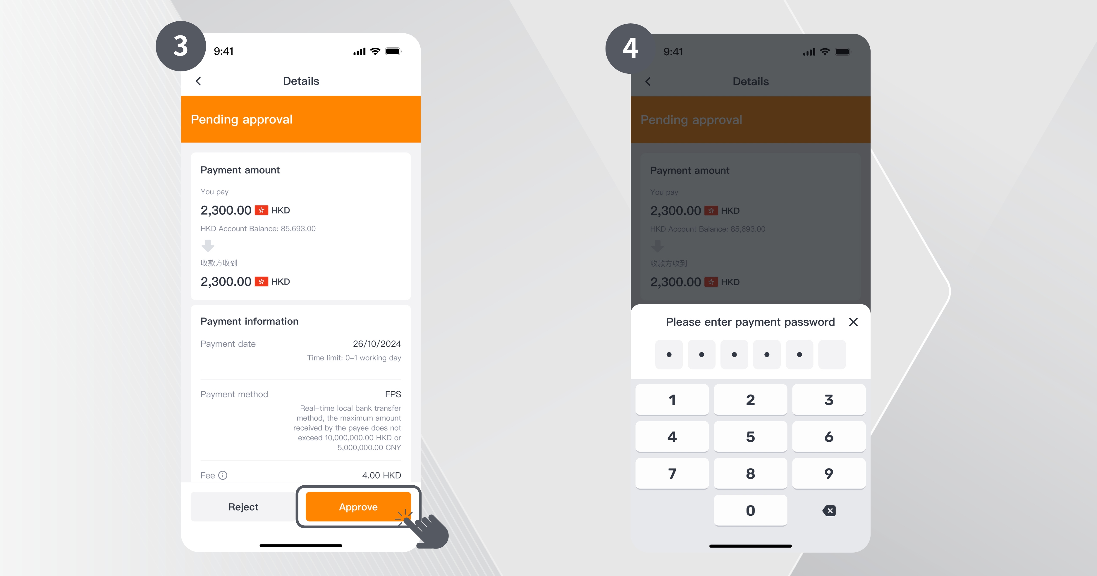 step 3 and 4 of how to approve pending payments