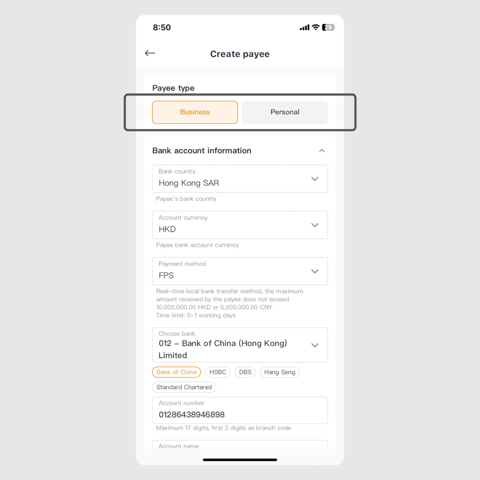 step 3 of how to add a payee