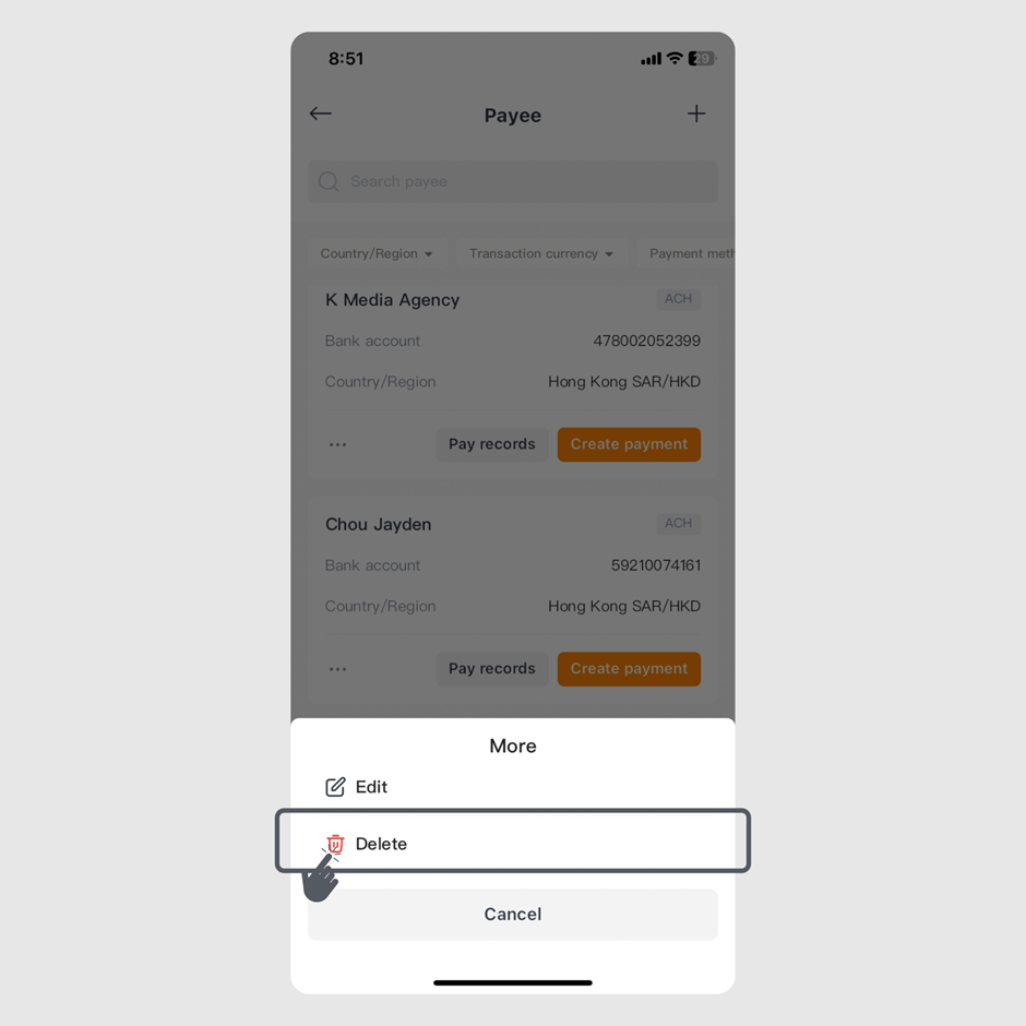 step 4 of how to delete a payee