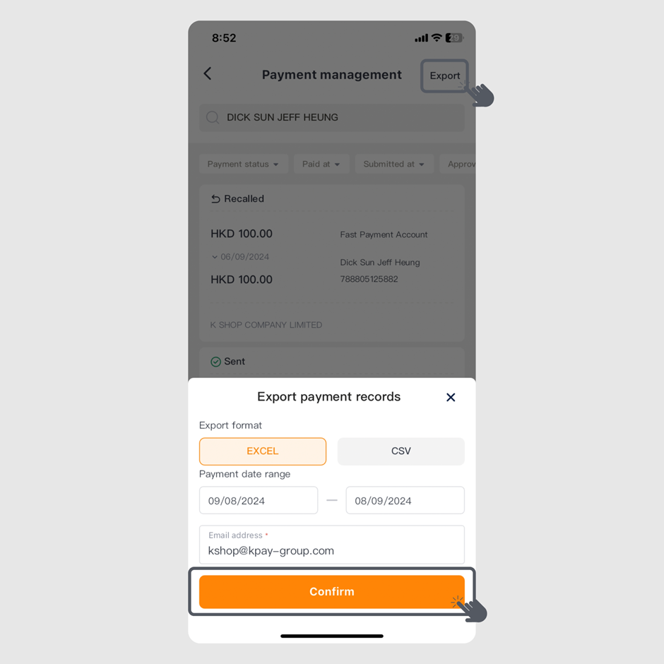 Step 4 of how to search, view and export the transaction records of payees