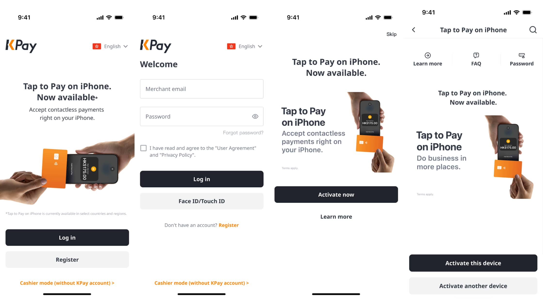 Application steps for existing merchants who wish to apply for tap to pay