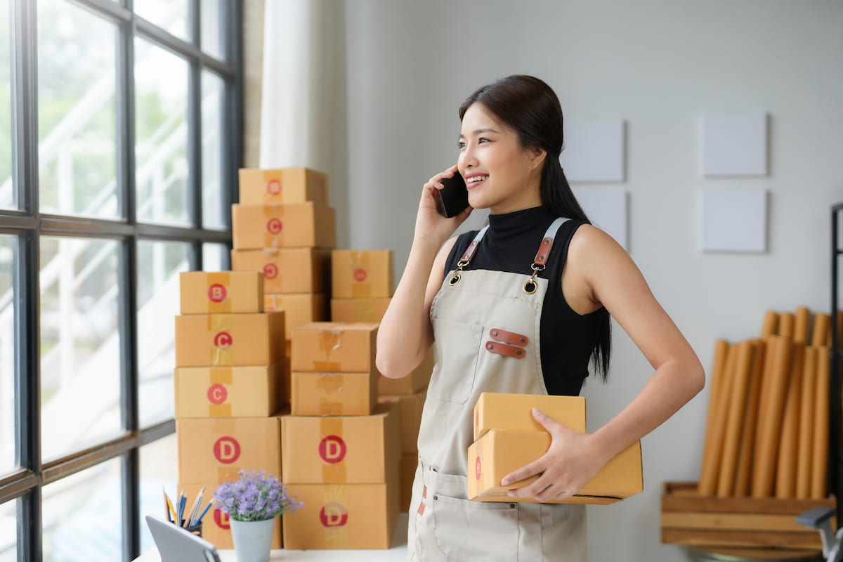 woman importing things for her business