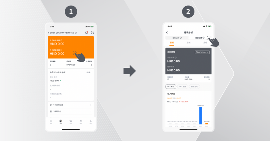 在KPay App上查閱所有分店的數據