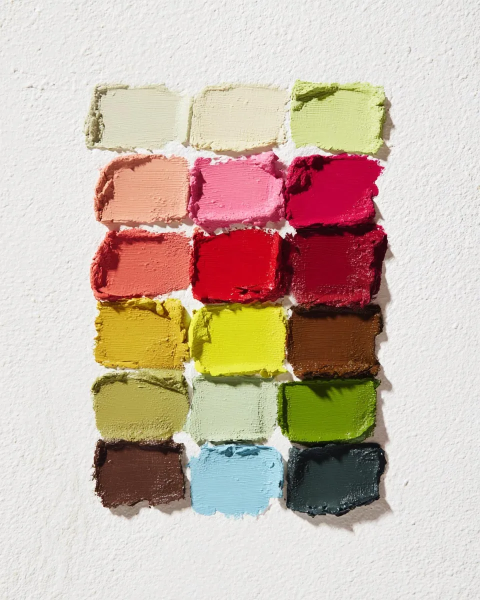 Leerer Raum mit dunkelblauen Wänden und Tür sowie Betonboden und weißer Decke.