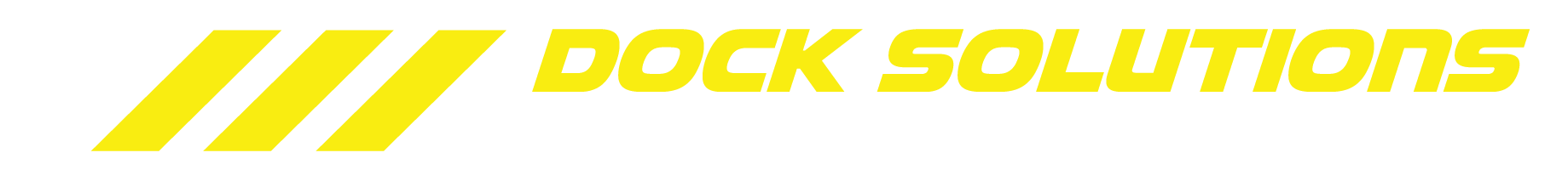 Yellow logo with three diagonal parallelograms followed by the bold text 'DOCK SOLUTIONS' in uppercase letters.