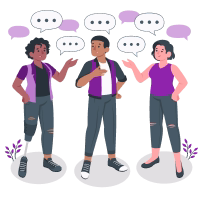 Erino - No Responsible..Three people standing and speaking, each with multiple empty speech bubbles above them.