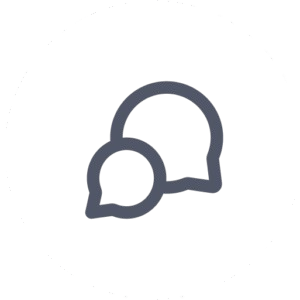 Icon of two overlapping speech bubbles inside a dotted circle, representing chat or communication.