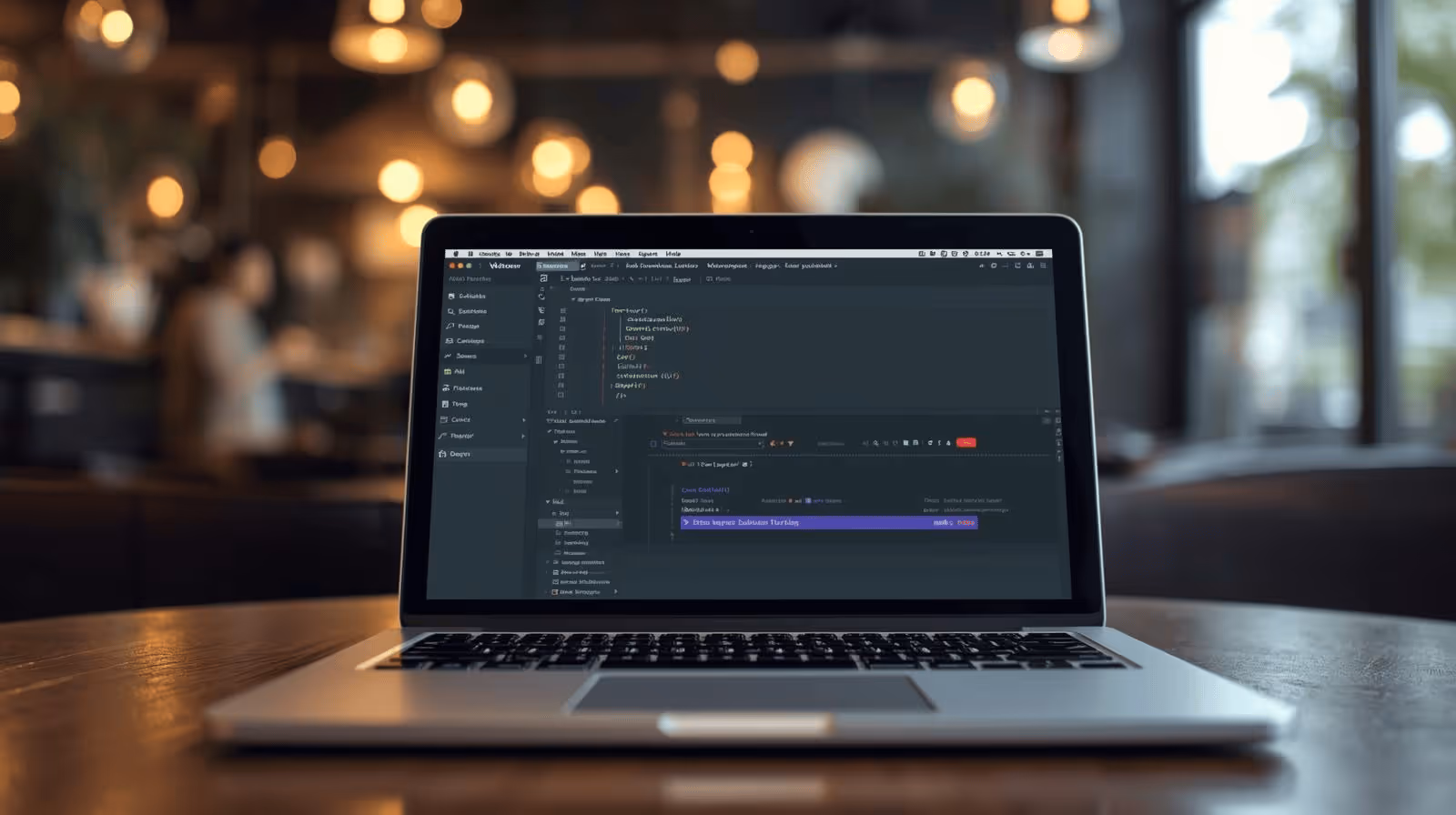 Laptop auf dem eine moderne Gastronomie-Website in einem Restaurant erstellt wird