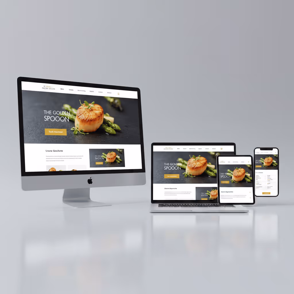 Responsive Webdesign für Gastronomie und Restaurants – moderne Restaurant-Website auf Desktop, Tablet und Smartphone dargestellt
