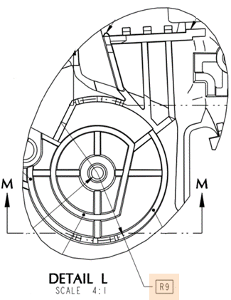 Drawing showing the use of a note, R9