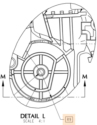 Drawing showing the use of a note, R9