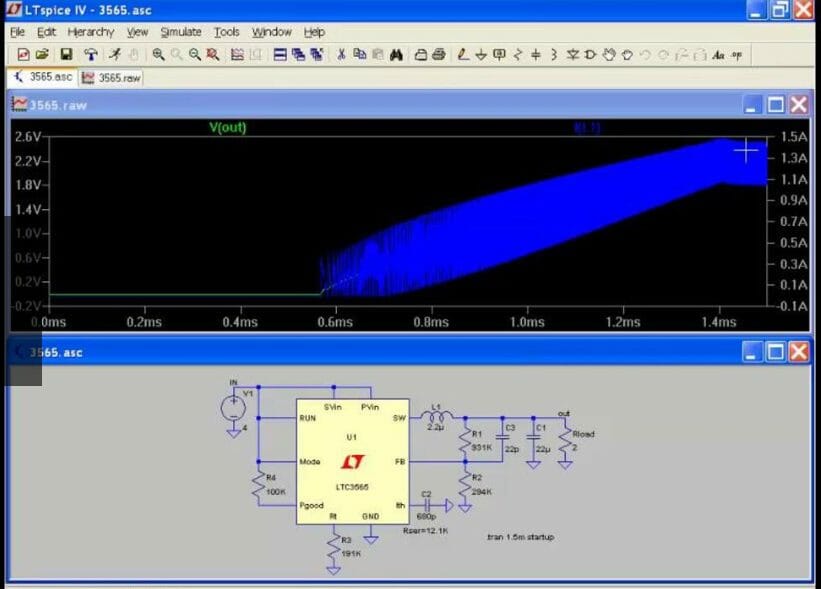 Image of the LTSpice Simulator UI used for CFD modeling for a fluid dynamics simulation