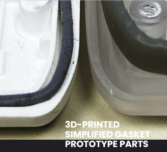 IPX7 Waterproofing | 3D-Printed Prototype of Improved Hybrid Seal next to Old Leaky Seal