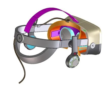 Image of an early prototype drawing of a VR head-mounted display assembly